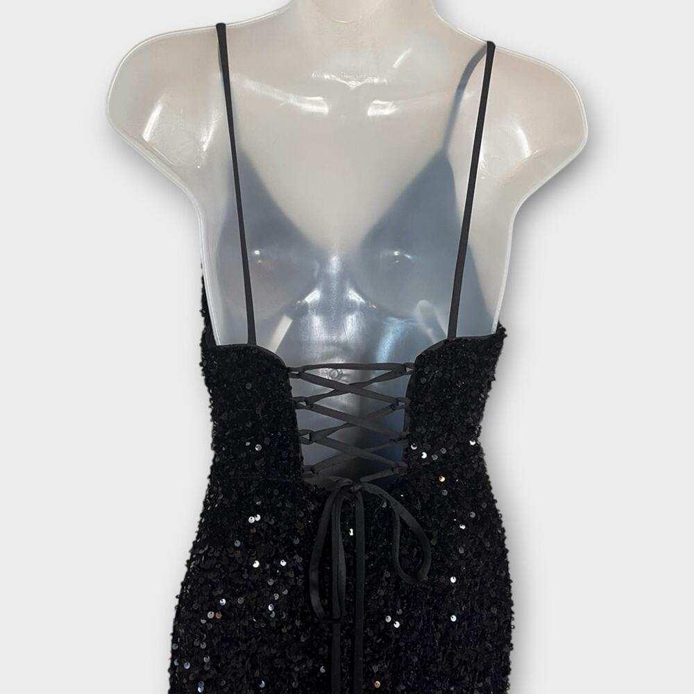 FULLY SEQUINED Black Lace-Up Back Maxi Gown Size 2 Formal Black Tie - Picture 3 of 8